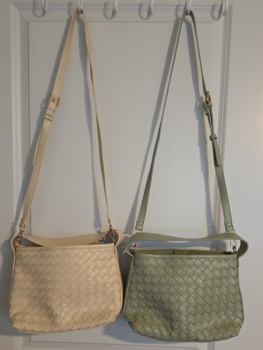 Urban Expressions Woven Crossbody Shoulder Bag - Cream and Sage Green